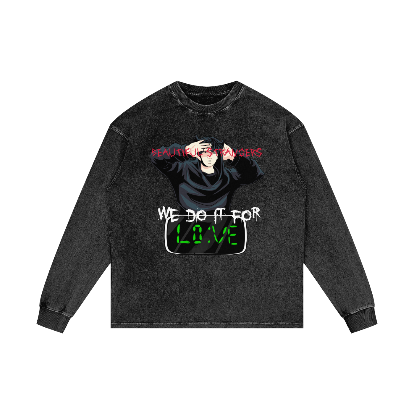 Strangers Acid Wash Oversize Long Sleeve Tee