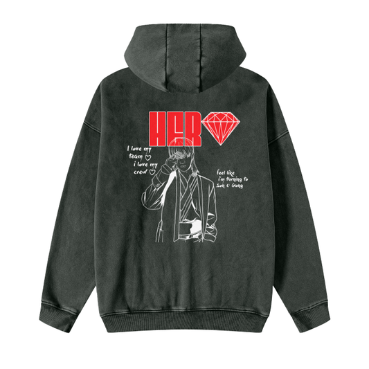 Super Acid Wash Zip Up Hoodie