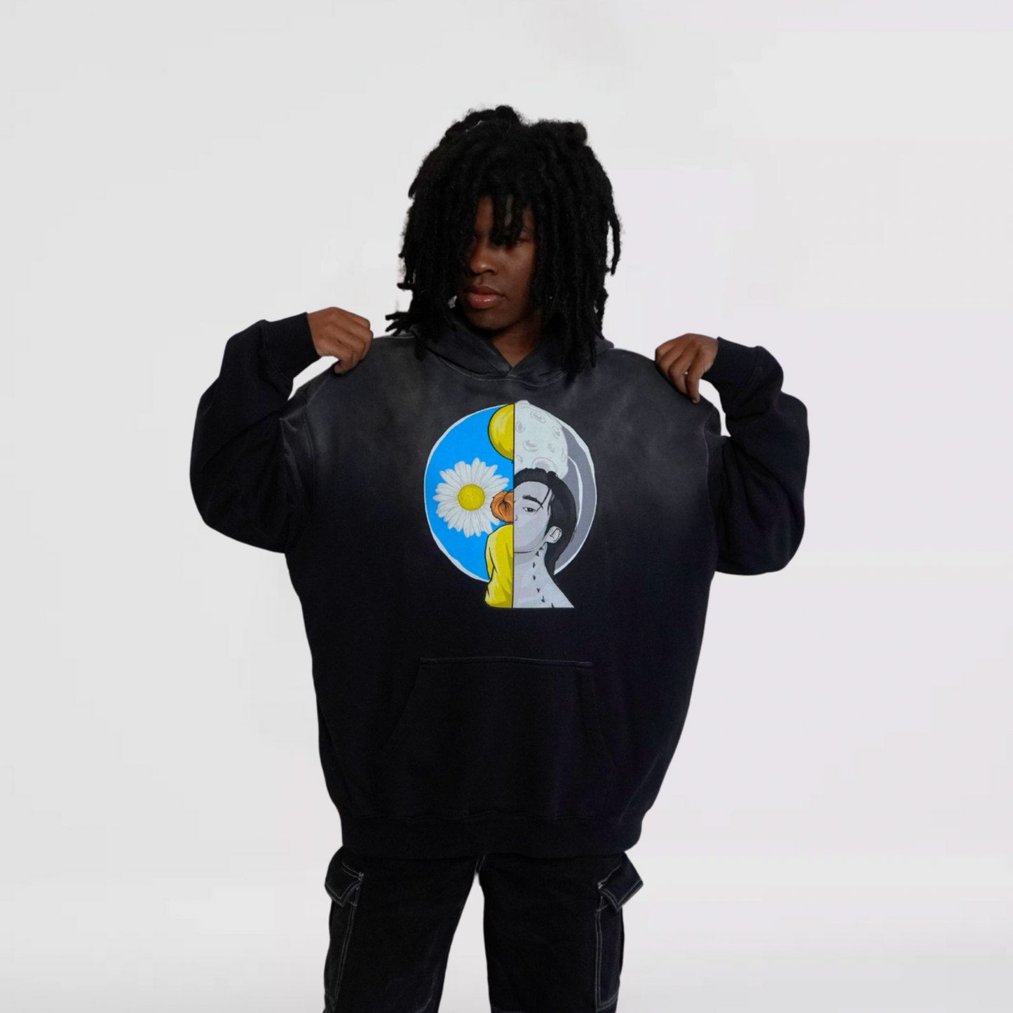 Faces of Serendipity Faded Oversized Hoodie